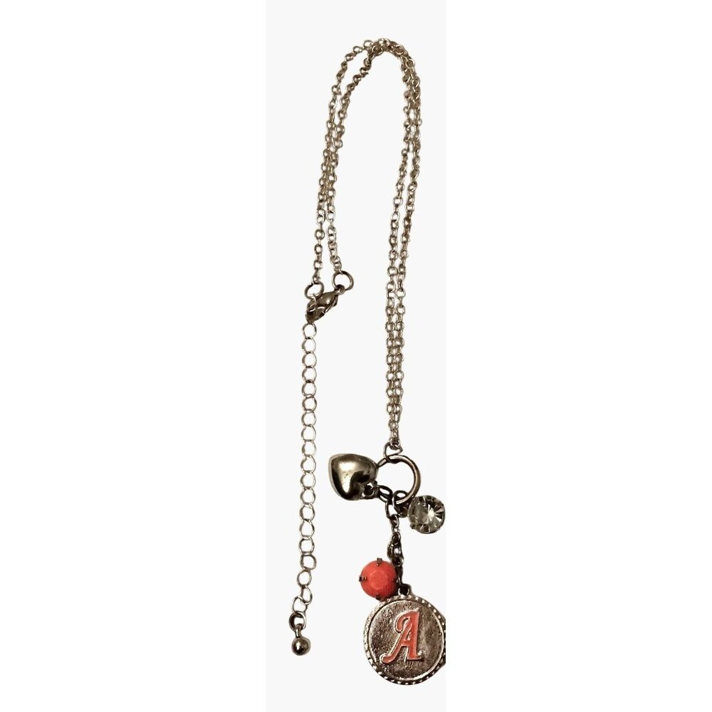 Initial Pendant Necklace A Peach Charms Silver Heart Valentine Monogram Jewelry